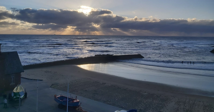 View of Cullercoats beach in North Shields.